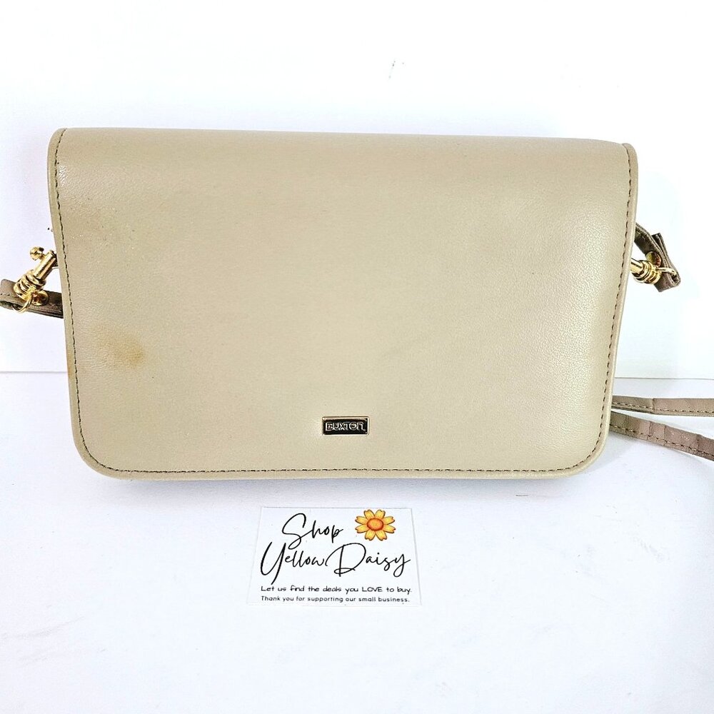 Buxton‎ Beige Leather Crossbody Wallet Clutch Purse Wristlet With Mirror 《834》M